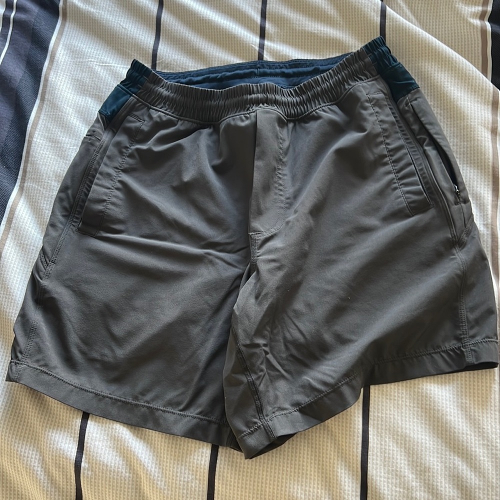 Birddogs gym shorts with liner medium 7” inseam gray/blue